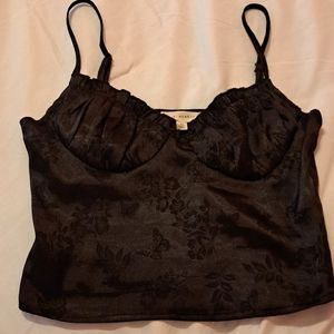 LA hearts black floral silky top XS